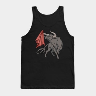 Bull Fighting With Red Flag Bulls Spain Tank Top